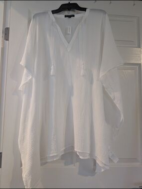 Women's White Lightweight Swim Cover up with Tassel Detail